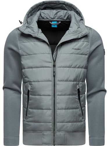 Ragwear Herren Übergangsjacke leichte Hybrid-Jacke mit Rippstrick-Ärmeln und Kapuze Hallmar Hood Grey Gr. 3XL von Ragwear