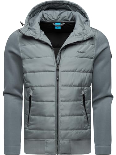Ragwear Herren Übergangsjacke leichte Hybrid-Jacke mit Rippstrick-Ärmeln und Kapuze Hallmar Hood Grey Gr. L von Ragwear