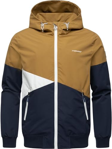 Ragwear Herren leichte Übergangsjacke in Block-Muster wasserdicht atmungsaktiv mit Kapuze Renad Navy Gr. M von Ragwear