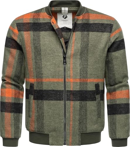 Ragwear Herren warme Übergangsjacke in Woll-Optik mit Rippkragen Merrbo Check Dark Olive Gr. XXL von Ragwear