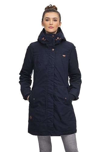 Ragwear JANNISA Damen Frauen Parka,Mantel,Übergangsmantel,Übergangsjacke mit Kapuze,Herbstmantel,Blau,XL von Ragwear