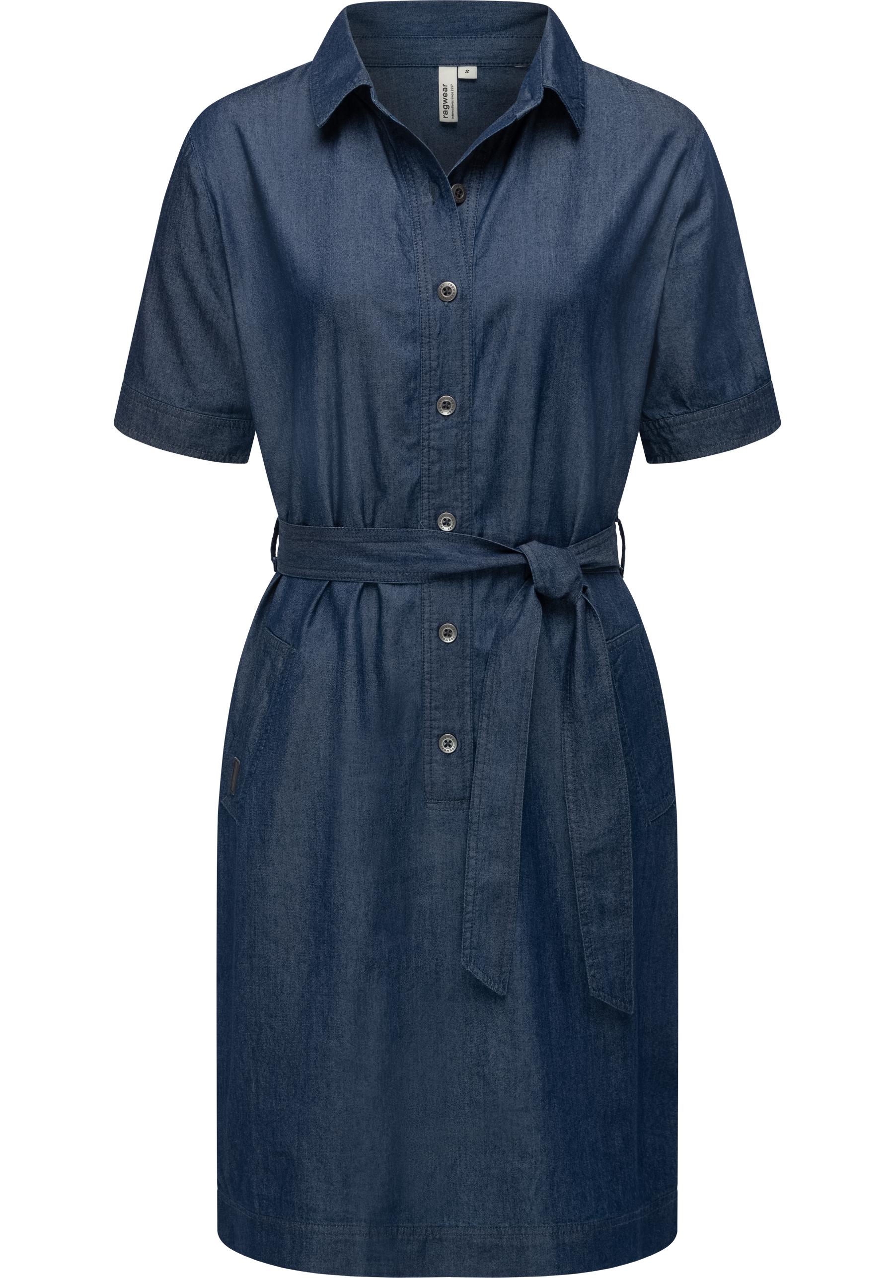 Ragwear Jeanskleid "Rozyna Denim" Außentaschen  Eingrifftaschen Midikleid in Denim-Optik mit Haifisch-Kragen von Ragwear