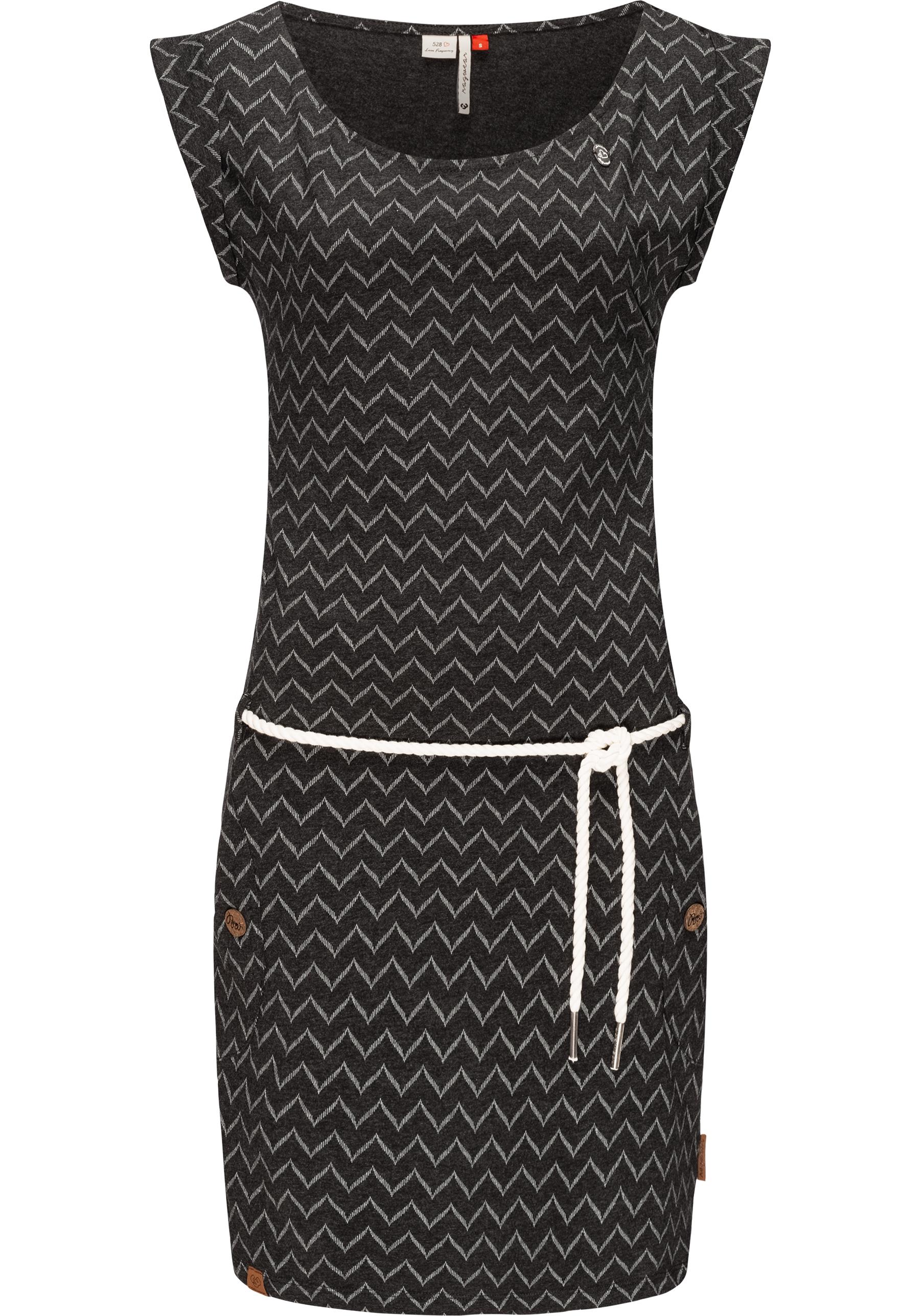 Ragwear Jerseykleid "Tag Zig Zag" Eingrifftaschen stylisches Shirtkleid mit coolem Print u. Bindekordel von Ragwear