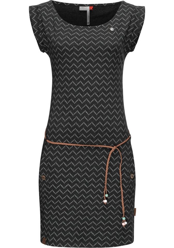 Ragwear Jerseykleid Tag Zig Zag stylisches Shirtkleid mit coolem Print u. Bindekordel von Ragwear