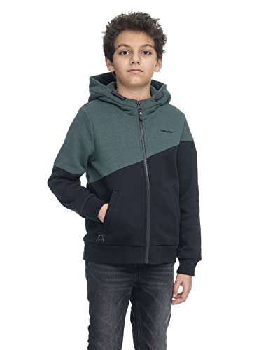 Ragwear Jowell Sweat Jungen Sweatjacke Sweatshirt Jacke mit Kapuze Cardigan Sweater Streetwear Übergangsjacke mit Blockstreifen (DE/NL/SE/PL, Numerisch, 134, 140, Regular, Dark Green) von Ragwear