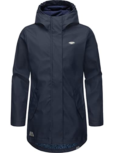 Ragwear Kinder Mädchen Übergangsjacke Regenmantel wasserdicht lang leicht gefüttert mit Kapuze Marjanka II Navy Gr. 152 von Ragwear