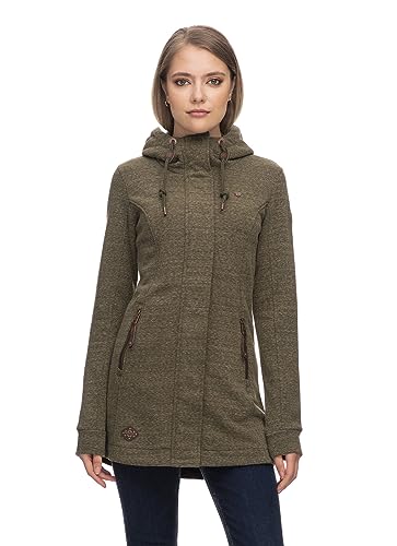 Ragwear LETTI Damen Frauen Kapuzenjacke,Sweatjacke lang,Übergangs-Parka,Kapuze,Seitentaschen,Grün,L von Ragwear