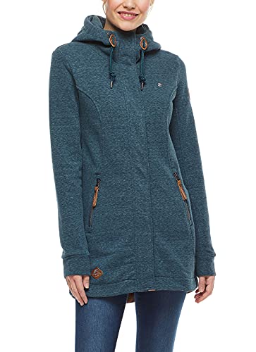 Ragwear LETTY Damen Frauen Kapuzenjacke,Sweatjacke lang,Übergangs-Parka,Kapuze,Seitentaschen,Regular Fit,Blau,XS von Ragwear