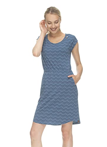 Ragwear LILITHE Chevron Damen Frauen Kurzarmkleid,Kleid,Freizeitkleid,Sommerkleid,Shirtkleid,Kurzarm,Gummizug,Blau,L von Ragwear