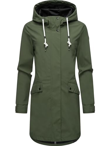 Ragwear Lange Damen Übergangsjacke wasserdichter (Wassersäule: 11.000mm) und atmungsaktiver Softshellmantel mit Kapuze Tinsley Shell YOUMODO Dark Olive Gr. L von Ragwear