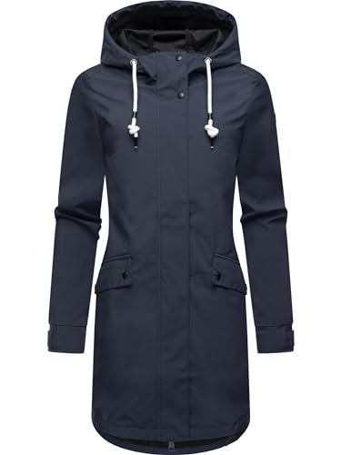 Ragwear Lange Damen Übergangsjacke wasserdichter (Wassersäule: 11.000mm) und atmungsaktiver Softshellmantel mit Kapuze Tinsley Shell YOUMODO Navy Gr. S von Ragwear