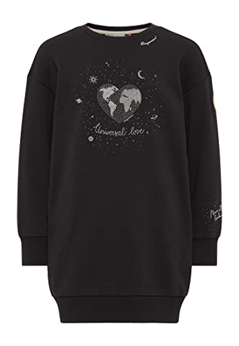 Ragwear Leontyna Mädchen Sweatshirt Sweat Kleid Oversized Pullover Rundhals Sweater Extra Lang Top ideal zur Legging (DE/NL/SE/PL, Numerisch, 140, Regular, Black) von Ragwear