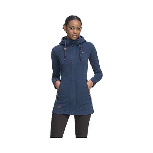 Ragwear Letty Damen Frauen Kapuzenjacke,Sweatjacke lang,Übergangs-Parka,Kapuze,Seitentaschen,Blau,XXL von Ragwear