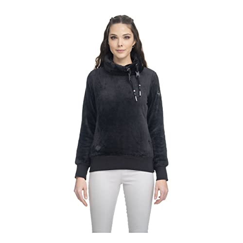 Ragwear MENNY Damen Frauen Kapuzenpulli,Fleecepullover,Hoddie,Stehkragen,kuschlig,warm,Schwarz,S von Ragwear