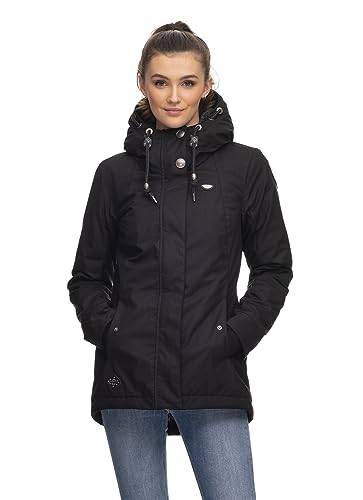 Ragwear MONADDE Damen Frauen Parka,Mantel,Übergangsmantel mit Kapuze,Herbstmantel,wasserabweisend,Schwarz,XS von Ragwear