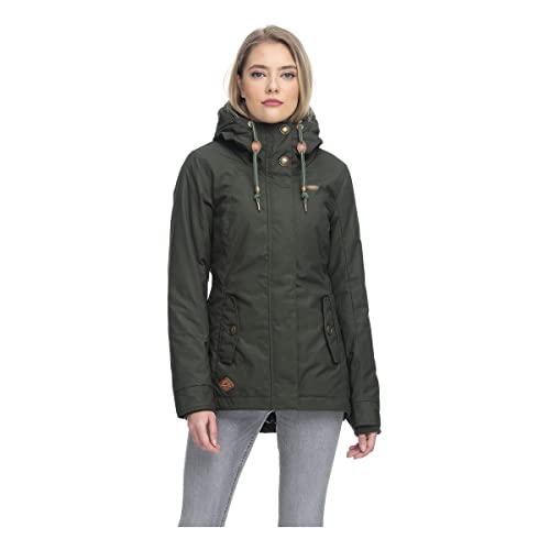 Ragwear MONADE Damen Frauen Parka,Mantel,Übergangsmantel mit Kapuze,Herbstmantel,wasserabweisend,Grün,L von Ragwear