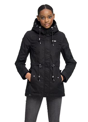 Ragwear MONADIS Damen Frauen Parka,Mantel,Übergangsmantel mit Kapuze,Herbstmantel,wasserabweisend,Schwarz,XXL von Ragwear