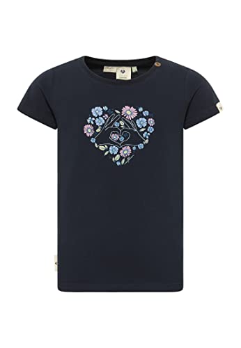 Ragwear Mädchen T-Shirt VIOLKA Organic Kurzarm Shirt Heart Flower Print Herzchen aus 100% Bio Baumwolle (DE/NL/SE/PL, Numerisch, 140, Regular, Navy Blue) von Ragwear