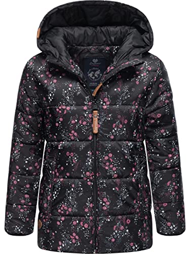 Ragwear Mädchen Winterjacke Steppjacke mit Kapuze Roxanka Flowers Black Gr. 164 von Ragwear