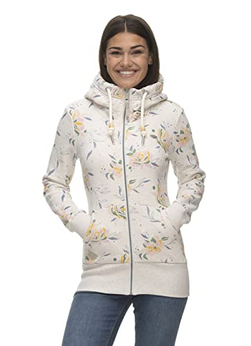 Ragwear NESKA Flower Zip Damen Frauen Kapuzenjacke,Zip Hoodie,Sweatjacke,Stehkragen,Seitentaschen,Weiß,S von Ragwear