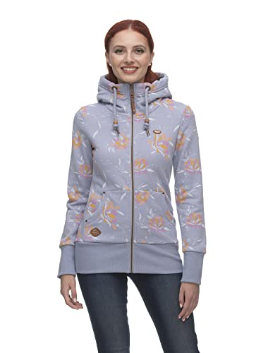 Ragwear NESKA Flower Zip Damen Frauen Kapuzenjacke,Zip Hoodie,Sweatjacke,Stehkragen,Seitentaschen,Blau,M von Ragwear