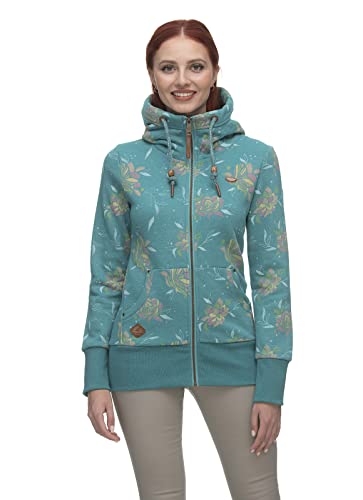 Ragwear NESKA Flower Zip Damen Frauen Kapuzenjacke,Zip Hoodie,Sweatjacke,Stehkragen,Seitentaschen,Blau,S von Ragwear