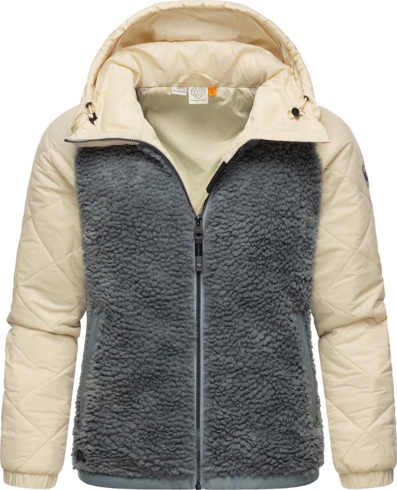 Ragwear Outdoorjacke Leeloo Damen Übergangsjacke aus Teddy-Kunstfell mit gesteppten Ärmeln von Ragwear