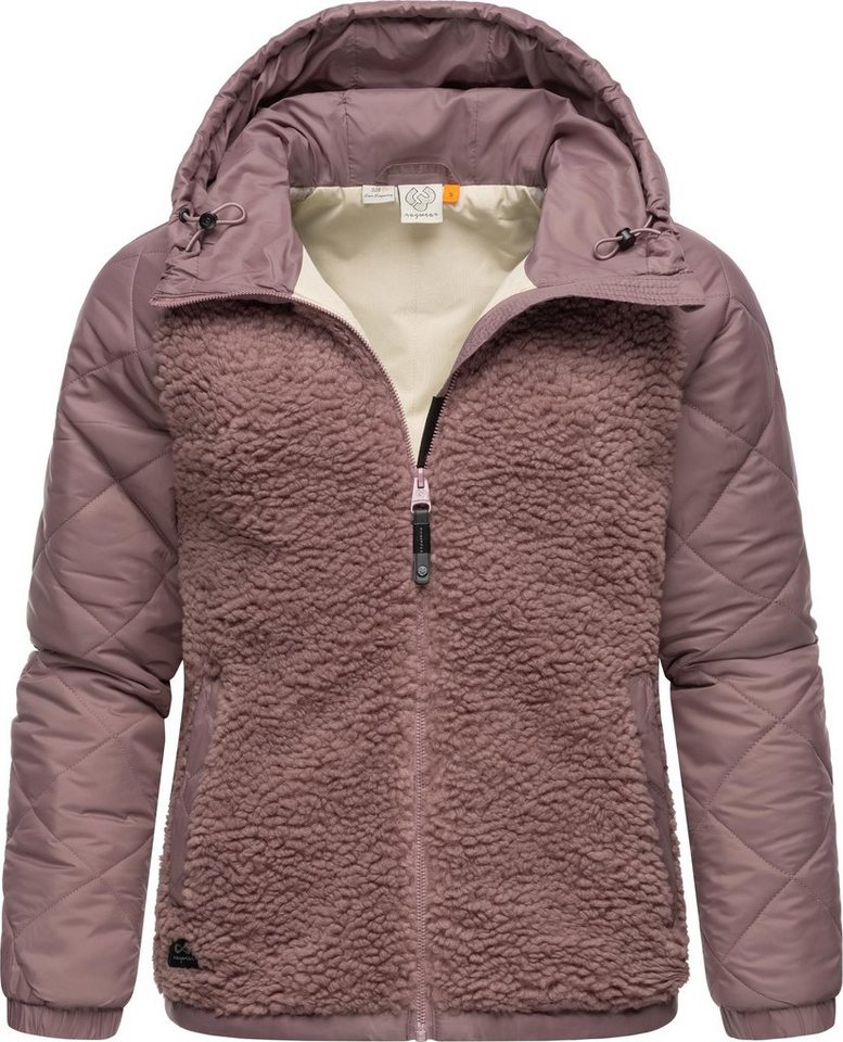 Ragwear Outdoorjacke Leeloo Damen Übergangsjacke aus Teddy-Kunstfell mit gesteppten Ärmeln von Ragwear