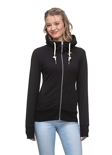 Ragwear PAYA Damen Frauen Sweatjacke,Sweatshirt mit Reißverschluss,Zip Hoodie,Kapuze,Stehkragen,Schwarz,XL von Ragwear