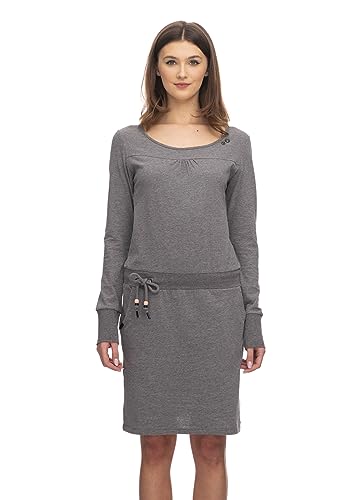 Ragwear PENELLOPE Damen Frauen Langarmkleid,Kleid,Freizeitkleid,Sommerkleid,Jerseykleid,Langarm,Rundhalsausschnitt,Taillengürtel,Grau,L von Ragwear