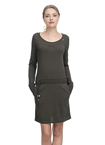 Ragwear Penelope Damen Frauen Langarmkleid,Kleid,Freizeitkleid,Jerseykleid,Langarm,Rundhalsausschnitt,Taillengürtel,Grün,S von Ragwear