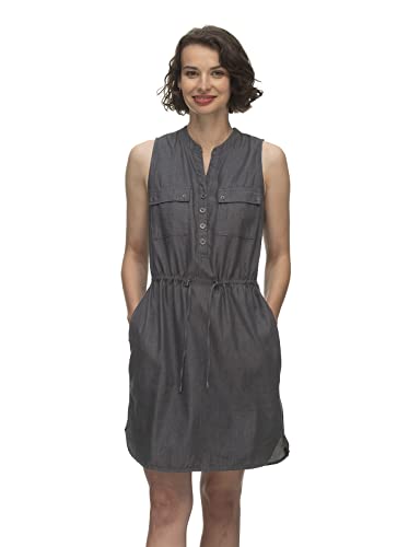 Ragwear Roisin Denim Damen Frauen Kurzarmkleid,Kleid,Freizeitkleid,Sommerkleid,Shirtkleid,Kurzarm,Taillengürtel,Knopfleiste,Grau,XS von Ragwear