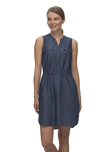 Ragwear Roisin Denim Damen Frauen Kurzarmkleid,Kleid,Freizeitkleid,Sommerkleid,Shirtkleid,Kurzarm,Taillengürtel,Knopfleiste,Blau,XS von Ragwear