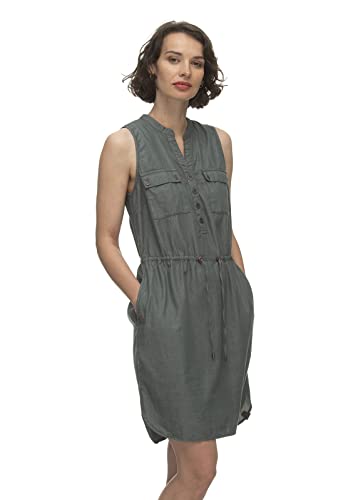 Ragwear Roisin Denim Damen Frauen Kurzarmkleid,Kleid,Freizeitkleid,Sommerkleid,Shirtkleid,Kurzarm,Taillengürtel,Knopfleiste,Grün,L von Ragwear