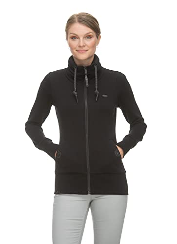 Ragwear Rylie Zip Damen Frauen Sweatjacke,Sweatshirt mit Reißverschluss,Zip Hoodie,Stehkragen,Schwarz,M von Ragwear