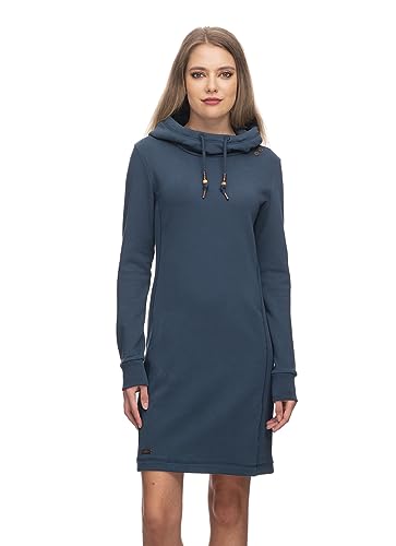 Ragwear SABREEN Damen Frauen Langarmkleid,Kleid,Freizeitkleid,Sweatkleid,Sweatshirt-Kleid,Winterkleid,Kapuze,Blau,XXL von Ragwear