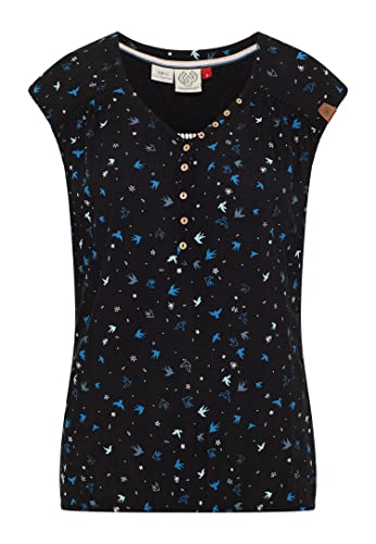 Ragwear SALTTY A Damen Frauen T-Shirt V-Ausschnitt,Shirt,Oberteil,Blusen-Shirt,Sommerbluse,ärmellos,Knopfleiste,Schwarz,XL von Ragwear