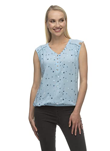 Ragwear SALTTY A Damen Frauen T-Shirt V-Ausschnitt,Shirt,Oberteil,Blusen-Shirt,Sommerbluse,ärmellos,Knopfleiste,Blau,L von Ragwear