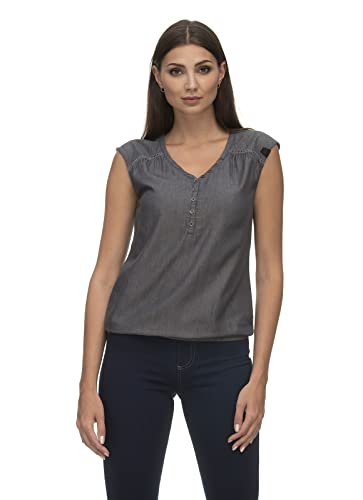 Ragwear SALTTY Denim Damen Frauen T-Shirt V-Ausschnitt,Shirt,Oberteil,Blusen-Shirt,Sommerbluse,ärmellos,Knopfleiste,Grau,XS von Ragwear