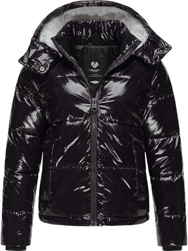 Ragwear Shiny Damen Winterjacke warm aus glänzendem Material mit (Abnehmbarer) Kapuze Roobie YOUMODO Black Gr. L von Ragwear