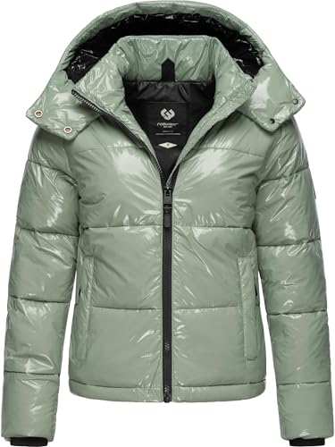 Ragwear Shiny Damen Winterjacke warm aus glänzendem Material mit (Abnehmbarer) Kapuze Roobie YOUMODO Dusty Green Gr. S von Ragwear