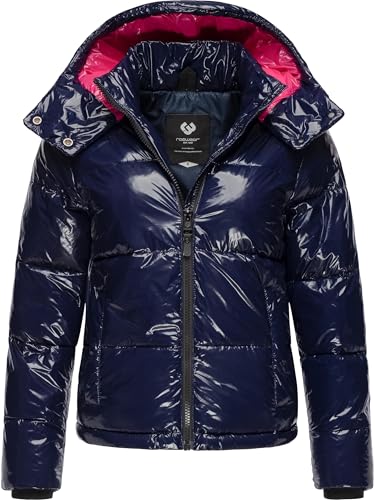 Ragwear Shiny Damen Winterjacke warm aus glänzendem Material mit (Abnehmbarer) Kapuze Roobie YOUMODO Navy Gr. L von Ragwear