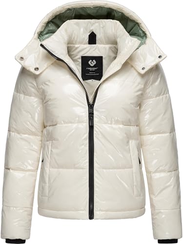 Ragwear Shiny Damen Winterjacke warm aus glänzendem Material mit (Abnehmbarer) Kapuze Roobie YOUMODO Off White Gr. S von Ragwear