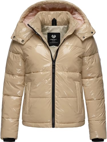 Ragwear Shiny Damen Winterjacke warm aus glänzendem Material mit (Abnehmbarer) Kapuze Roobie YOUMODO Taupe Gr. S von Ragwear
