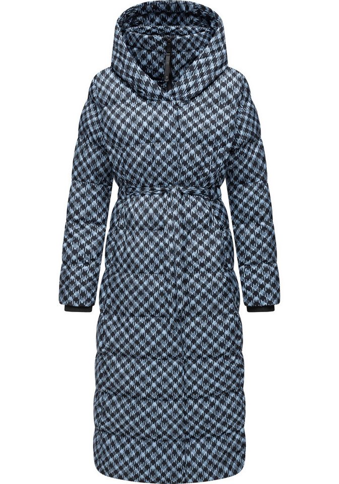 Ragwear Steppmantel Niara Long Print wasserdichter Mantel mit angesagtem Hahnentritt Muster von Ragwear