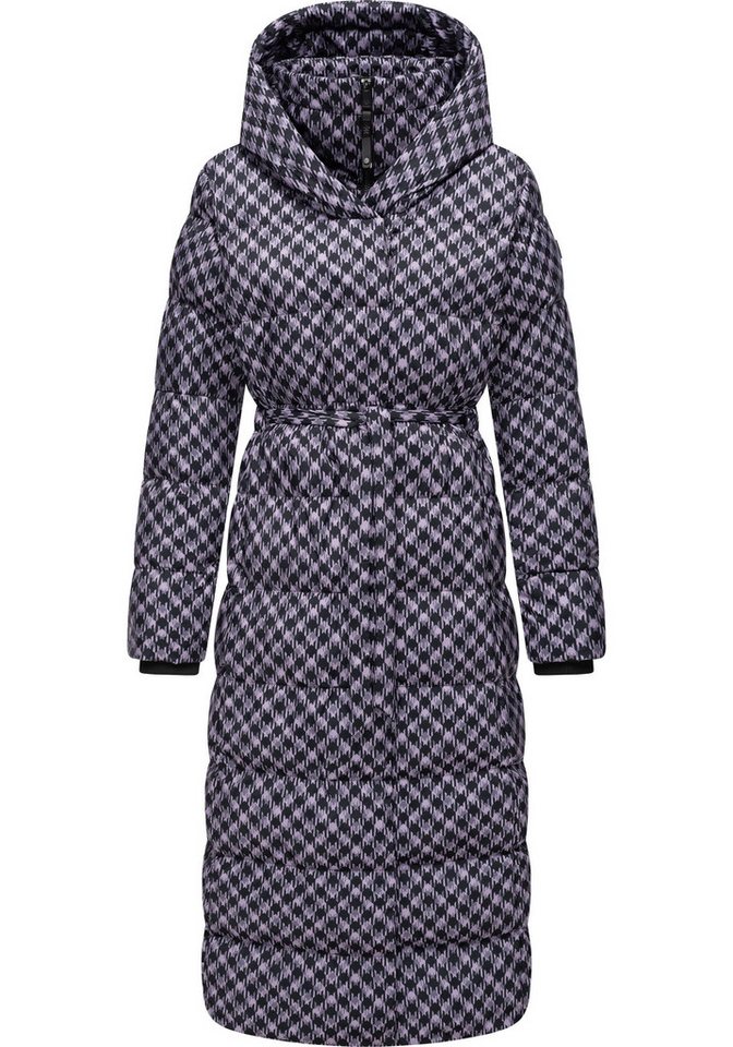Ragwear Steppmantel Niara Long Print wasserdichter Mantel mit angesagtem Hahnentritt Muster von Ragwear