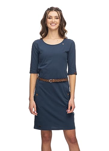 Ragwear TANNYA SOLID Damen Frauen Langarmkleid,Kleid, Freizeitkleid,Jerseykleid,Langarm,Rundhalsauschnitt,Taillengürtel,Blau,S von Ragwear