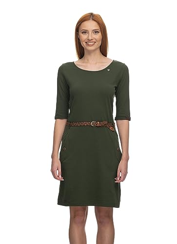 Ragwear TANNYA SOLID Damen Frauen Langarmkleid,Kleid, Freizeitkleid,Jerseykleid,Langarm,Rundhalsauschnitt,Taillengürtel,Grün,S von Ragwear