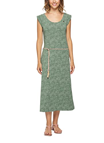 Ragwear Tag MIDI Damen Frauen Kurzarmkleid,Midikleid,Freizeitkleid,Sommerkleid,Kurzarm,Rundausschnitt,Taillengürtel,Regular Fit,Green (5023),XXL von Ragwear