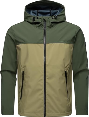 Ragwear Ultra-leichte Herren Übergangsjacke Kurze Softshelljacke wasserdicht (Wassersäule: 11.000 mm) mit Kapuze im Colour-Blocking-Look Shellwie Block YOUMODO Dark Olive Gr. L von Ragwear